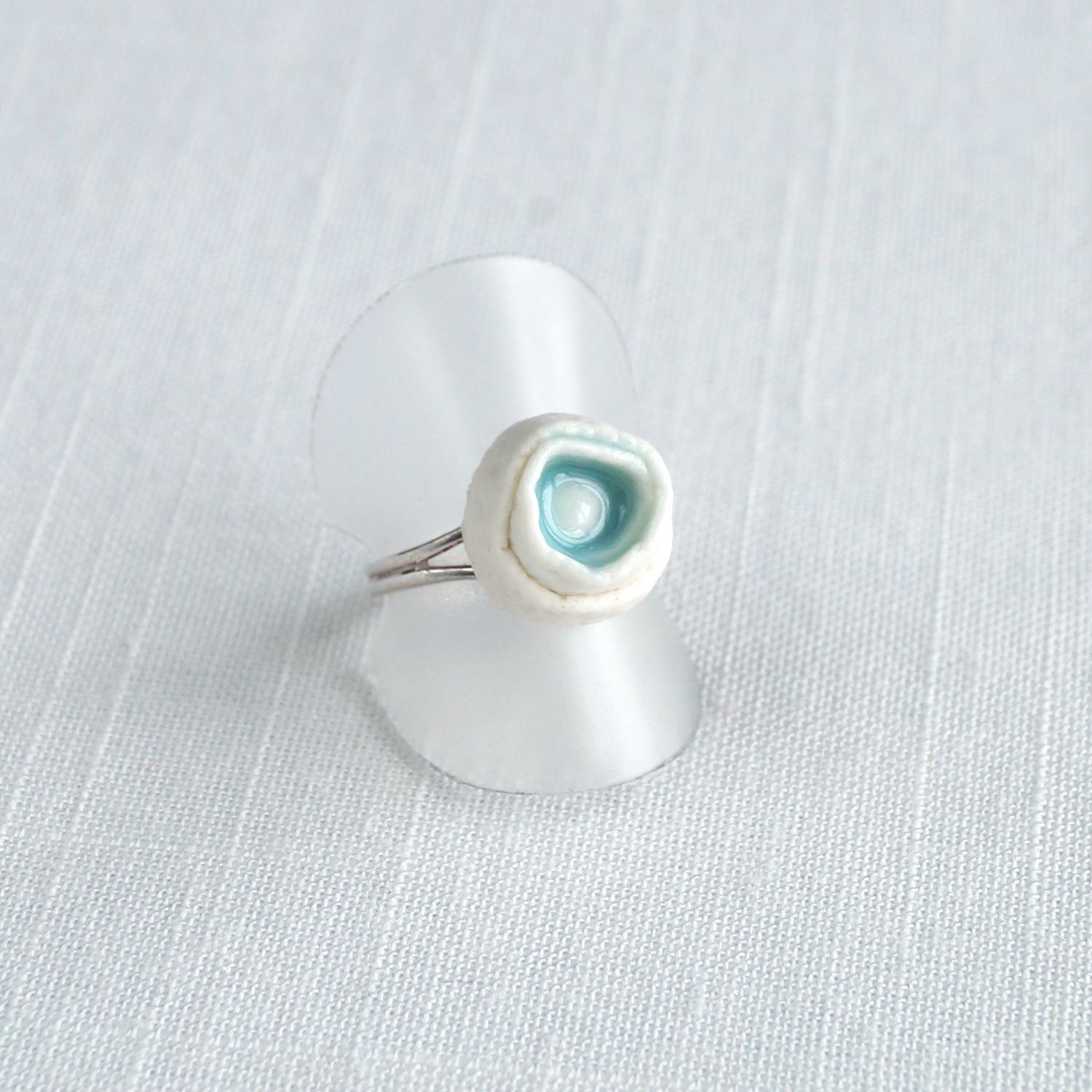 LINEN, ring white porcelain, adjustable ring, celadon blue, 925 sterling silver, 18th anniversary, wedding anniversary ring, 