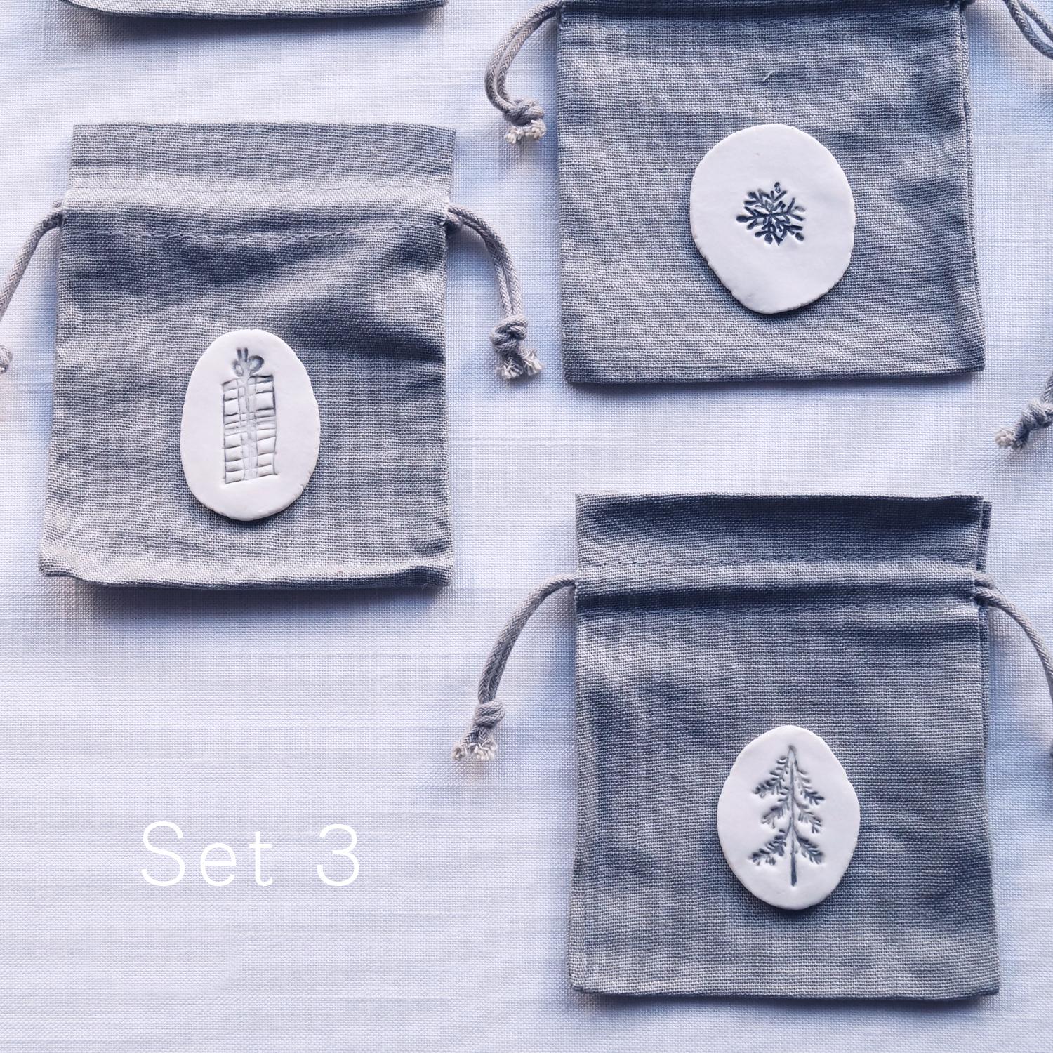 Set of 3 favour bags, Christmas favour bags, Christmas cracker alternative, grey bags, Christmas bags, advent calendar, porce
