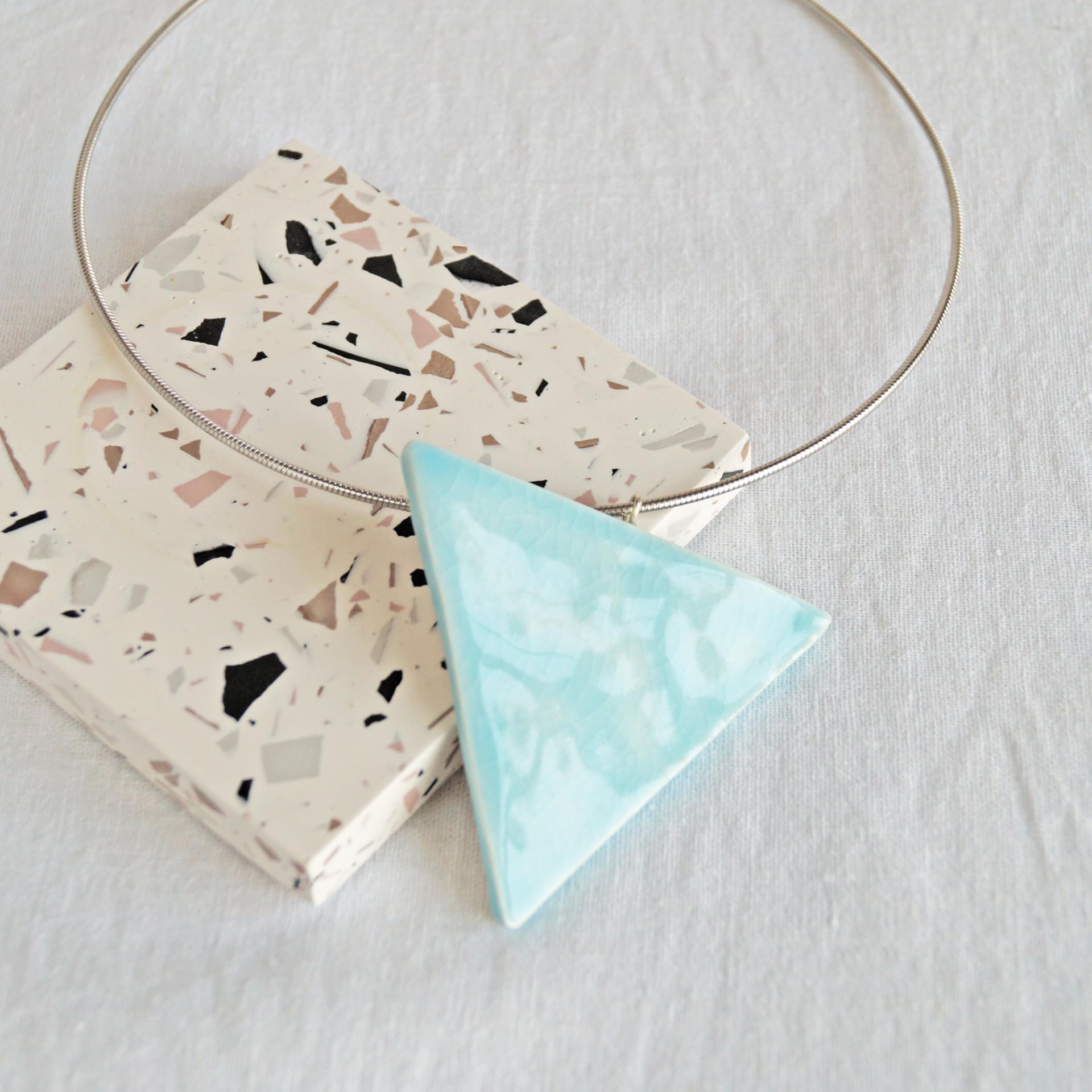 RUCHED triangle necklace, porcelain necklace, fashion jewellery, 11th anniversary, 18th anniversary, porcelain gift for woman