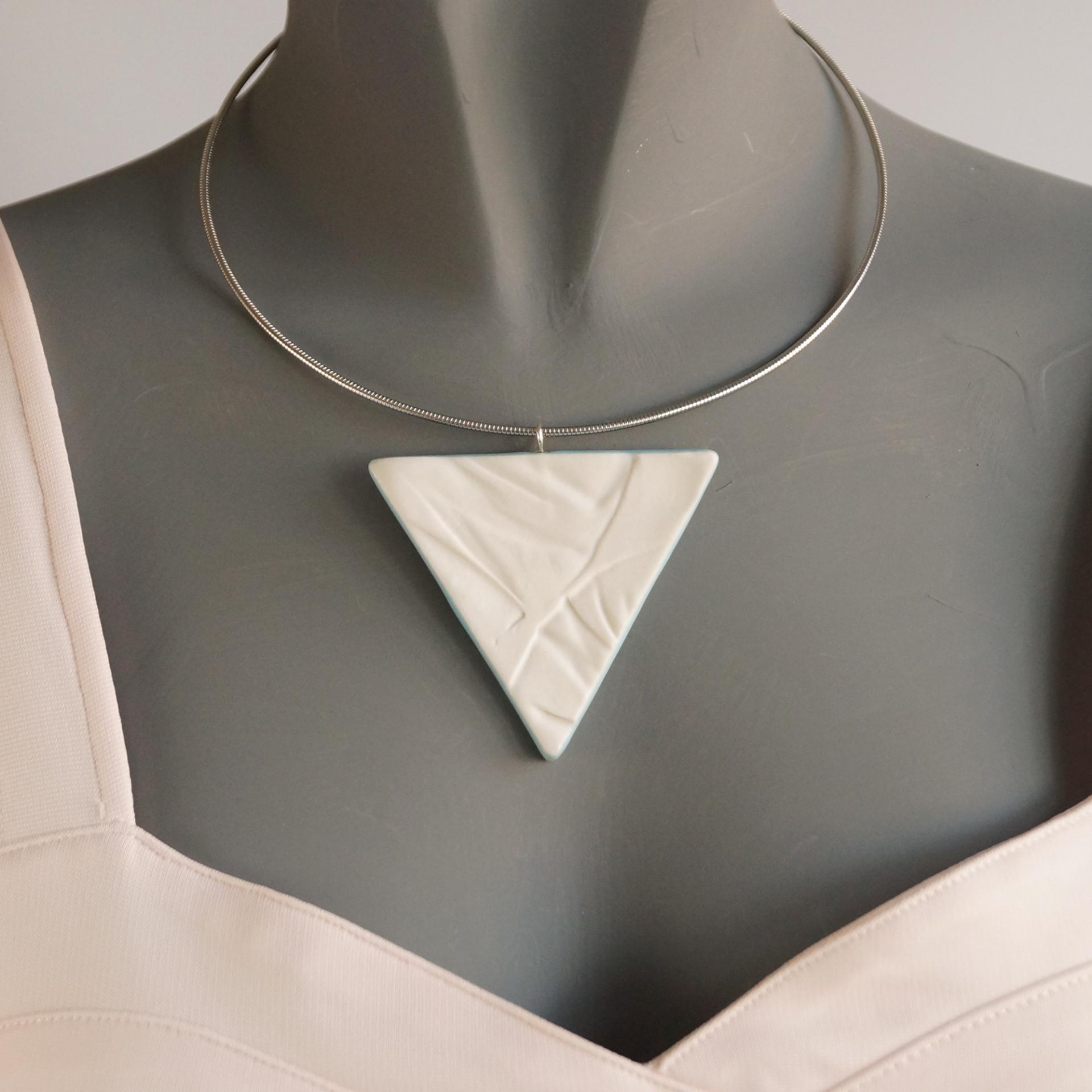 RUCHED triangle necklace, porcelain necklace, fashion jewellery, 11th anniversary, 18th anniversary, ruched texture, cerulean