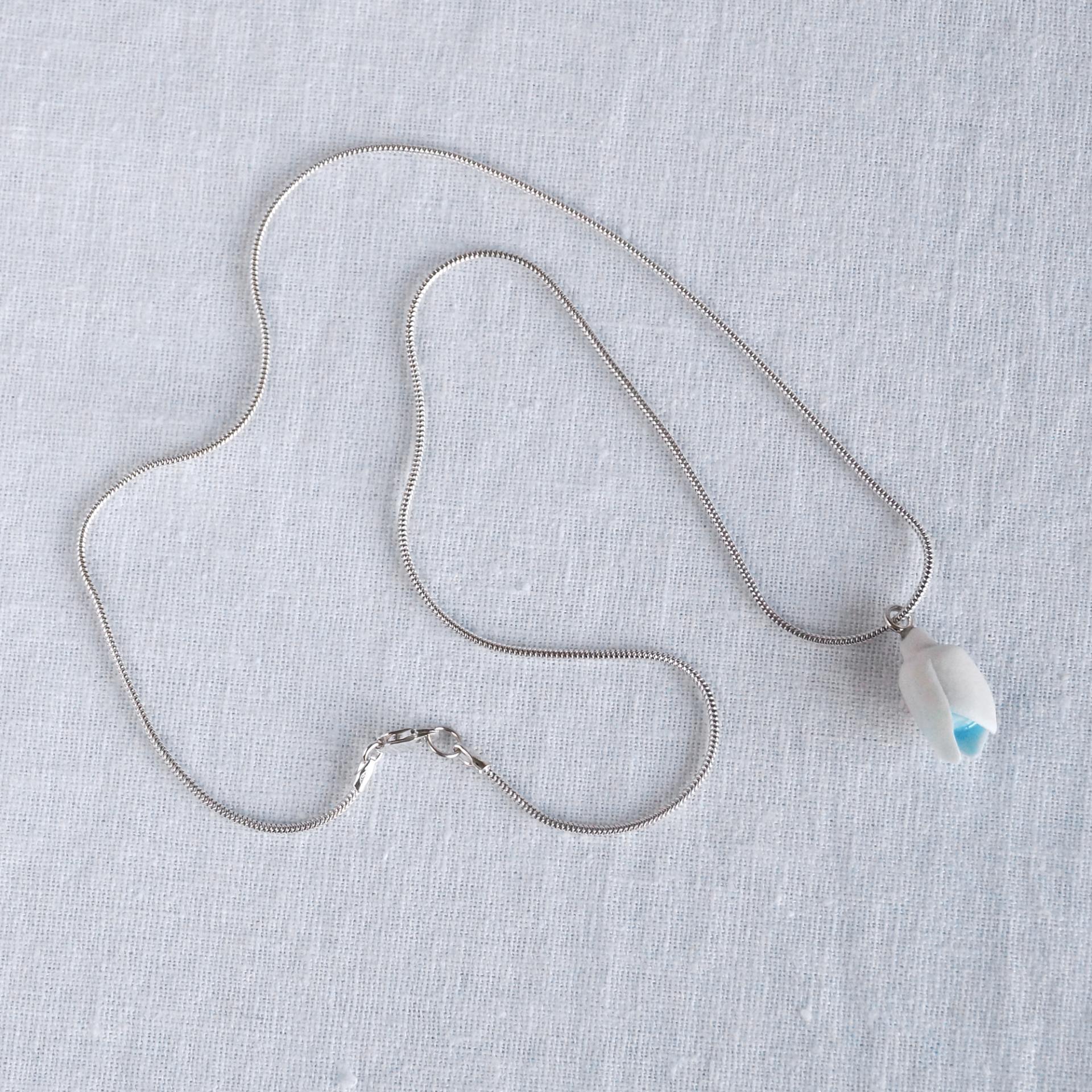 SNOWDROP porcelain necklace, simple, silver chain