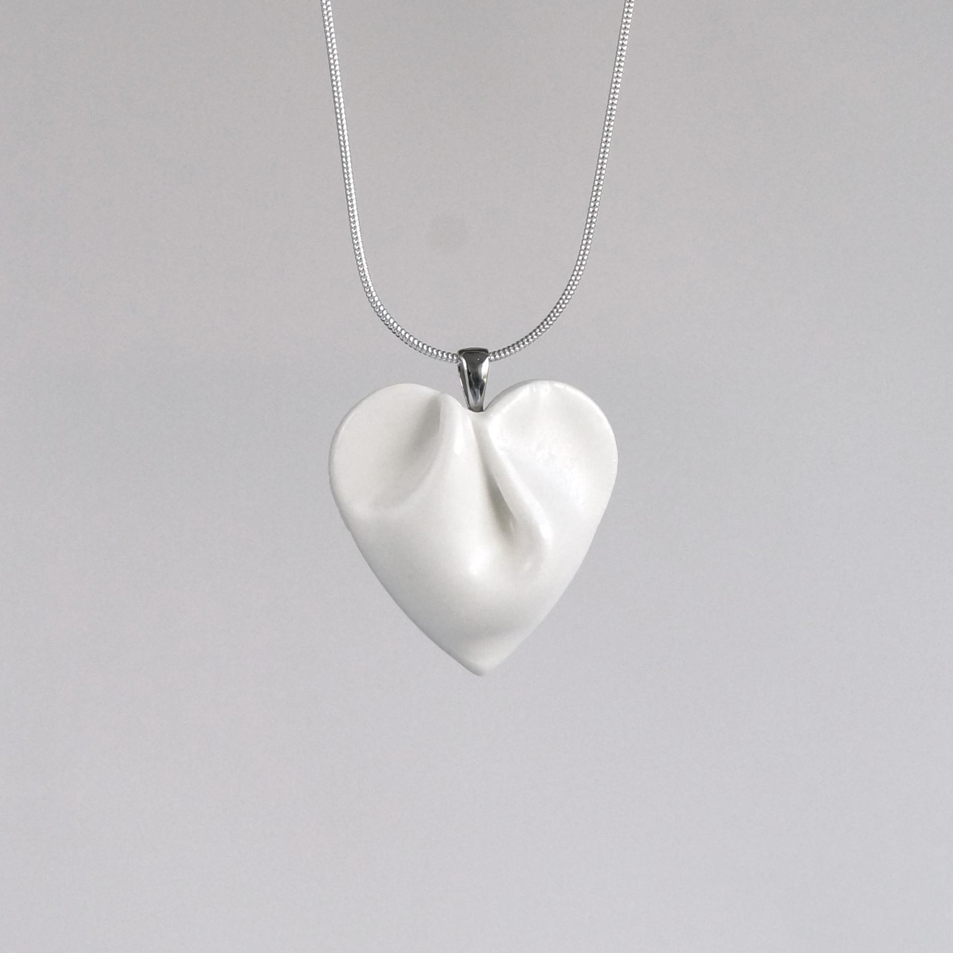 Bride necklace, draped heart, porcelain heart, heart necklace, 925 sterling silver, snake chain, Vanillakiln, 18th wedding an