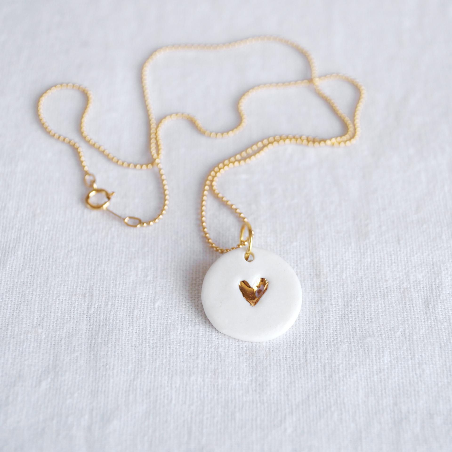 Love DROP heart necklace, porcelain gold fill