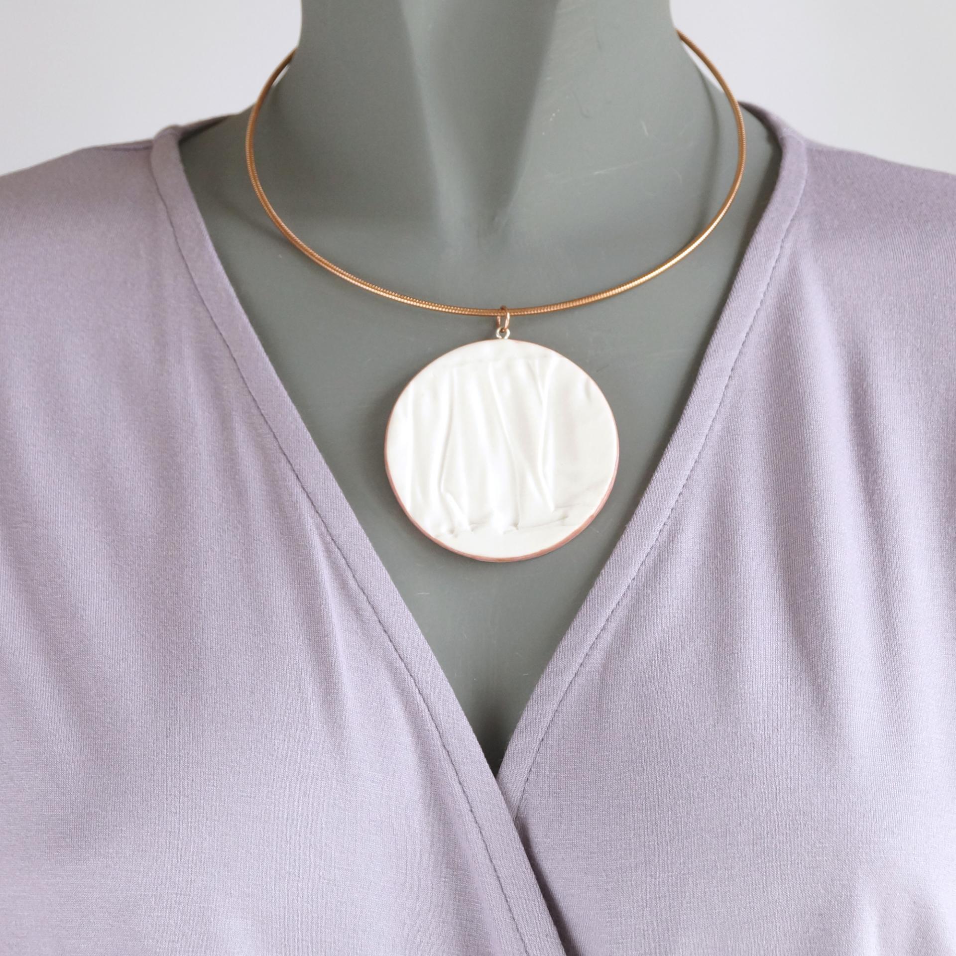 RUCHED circle necklace, white porcelain, rose gold