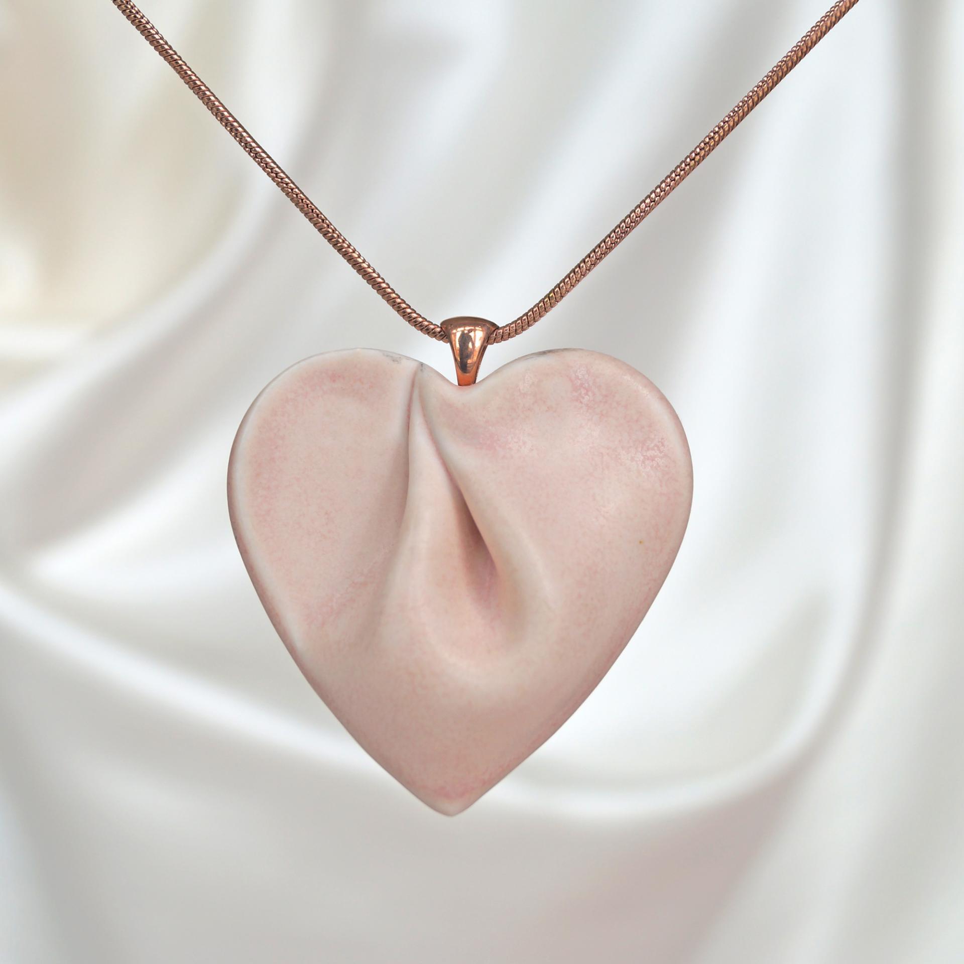 Draped HEART necklace, large pink porcelain heart necklace, hand made jewellery, rose gold chain, porcelain gift, rose gold s
