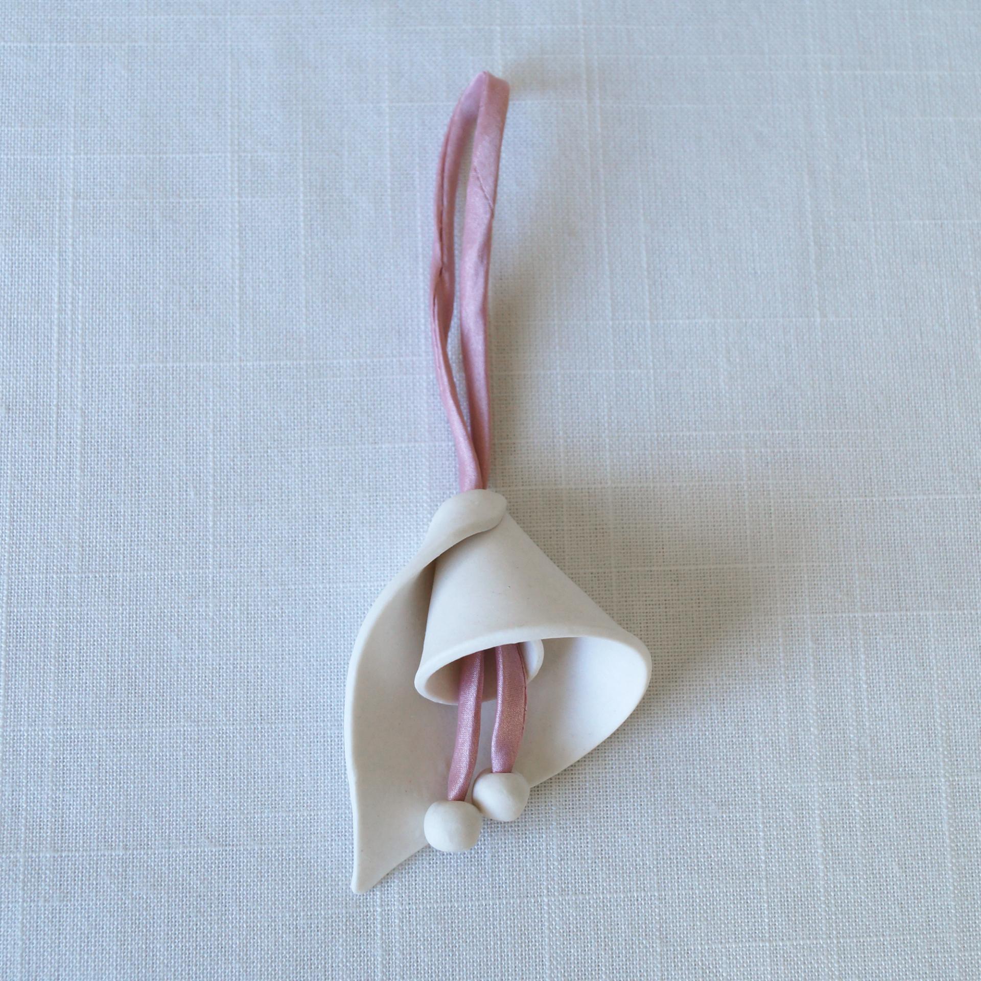 Spiral LILY Christmas bells, mini bells blue cord, small bell pink ribbon, tinkling bells, ceramic bells, choose size, white 