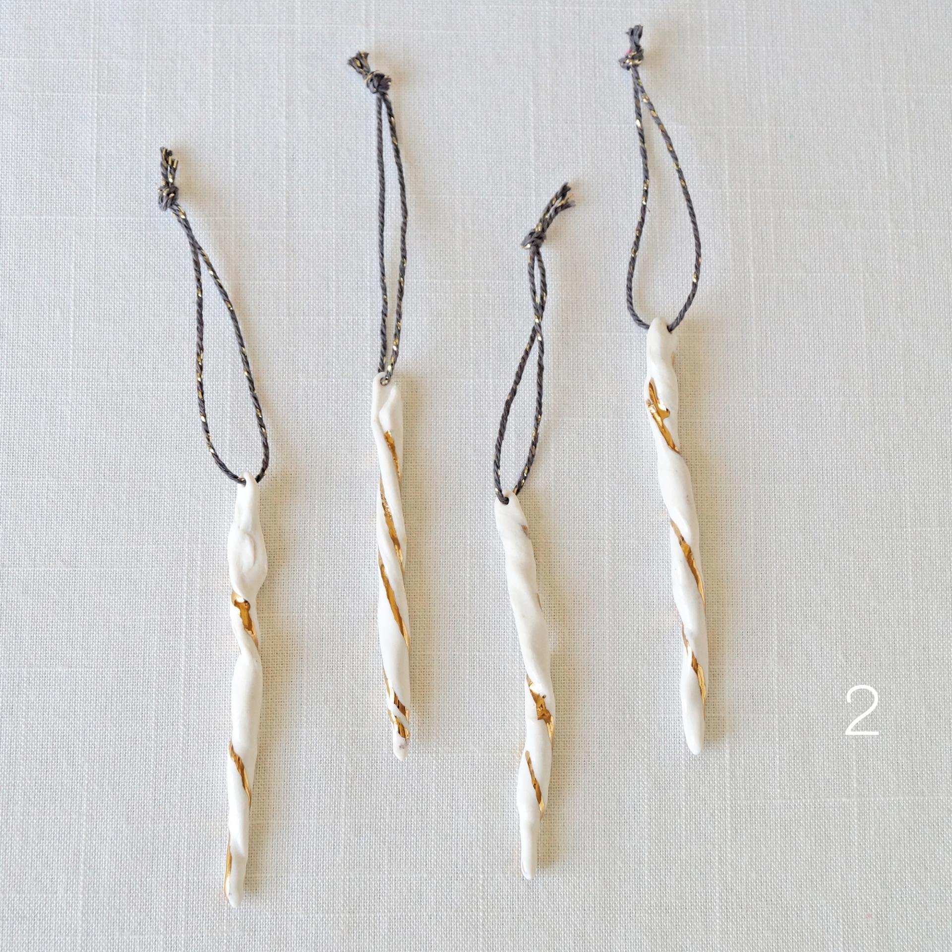 Christmas tree TWISTS, white porcelain, gold lustre, Christmas, tree decorations set, dark grey, speckled gold, grey cord, ha
