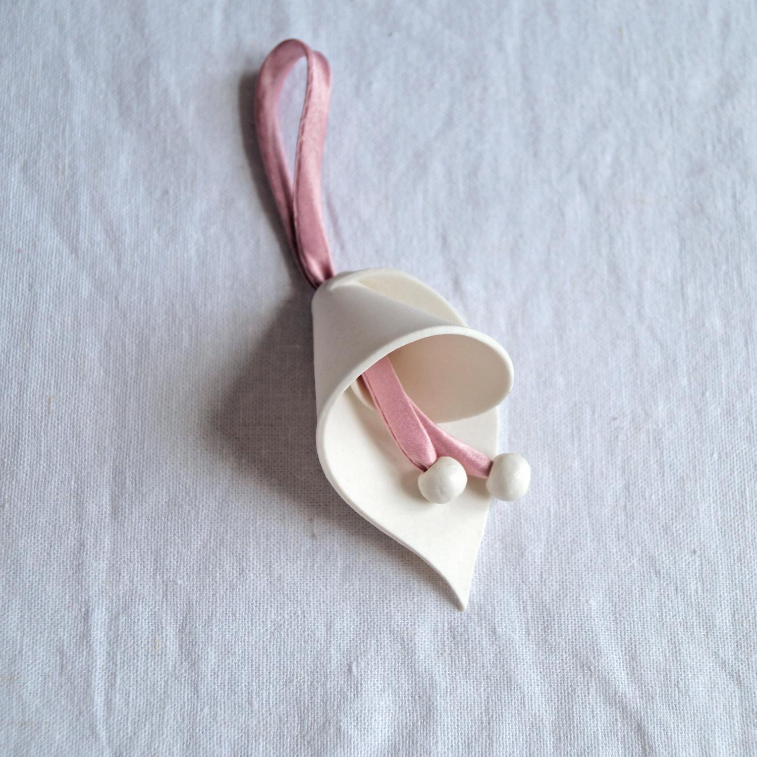Spiral LILY Christmas bells, mini bells blue cord, small bell pink ribbon, tinkling bells, ceramic bells, choose size, white 
