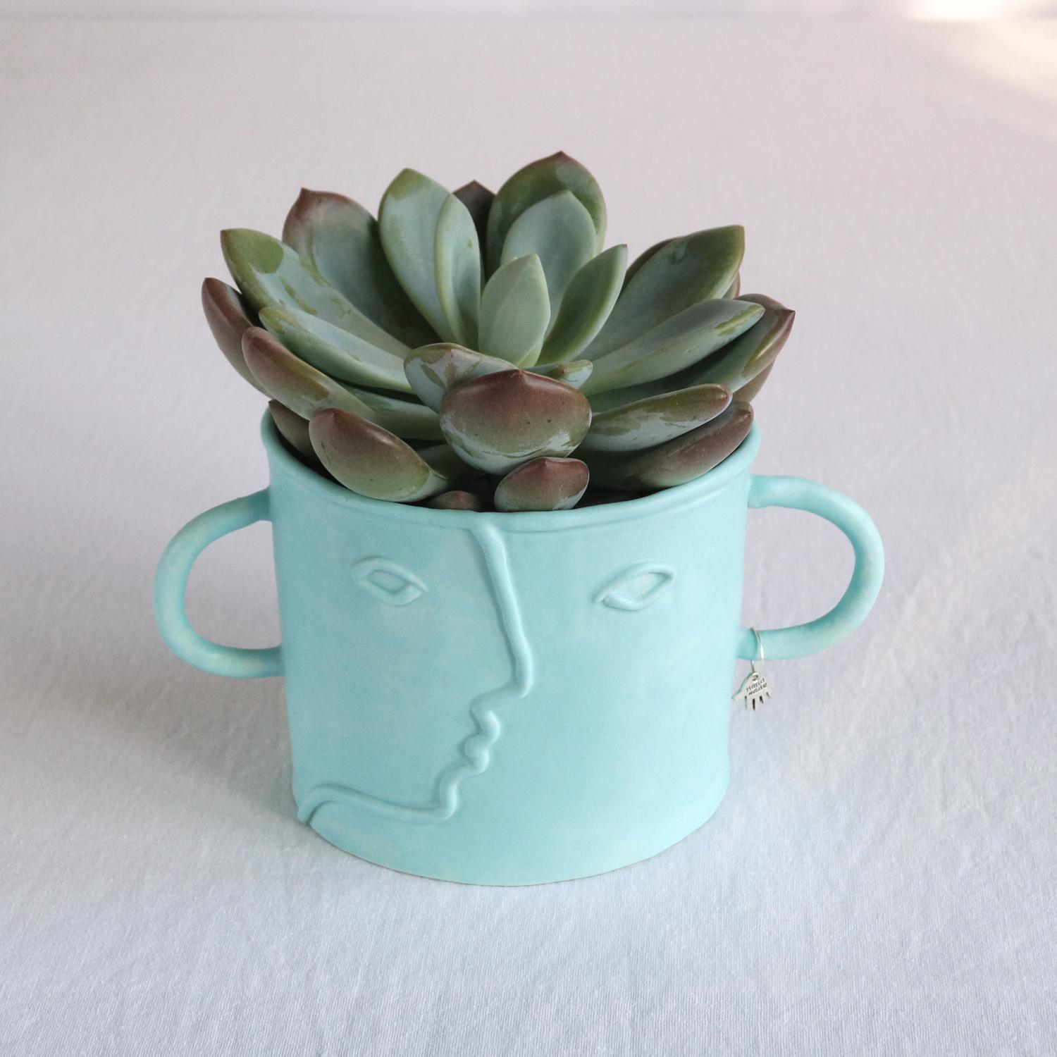 Pablo, plant pot, choose pastel colour, white, mint, orange, pink, grey, porcelain face, ceramics with faces, face plant pot,