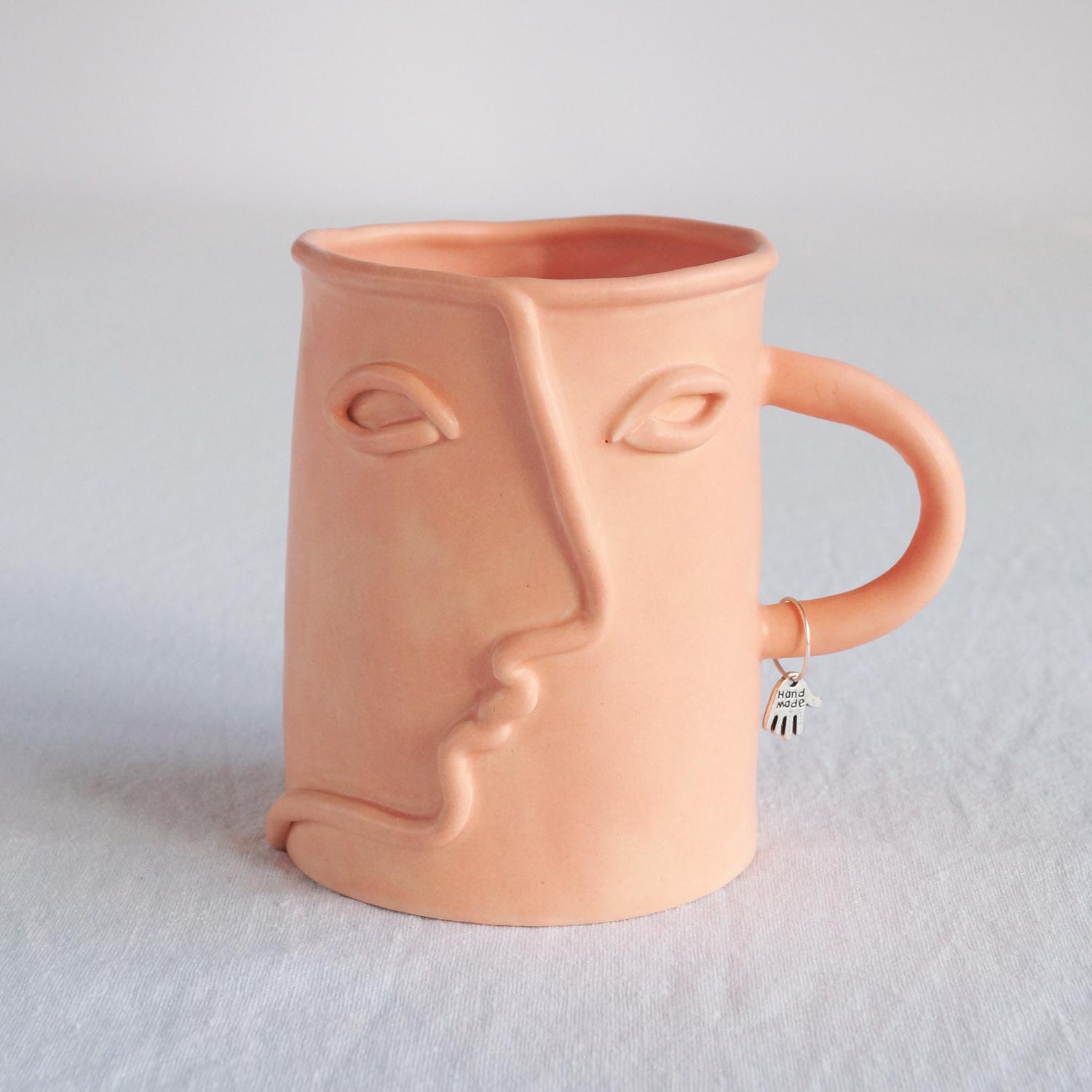 Doug, mug, choose pastel colour, white, mint, orange, pink, grey, porcelain face, ceramics with faces, face mug, mug with fac