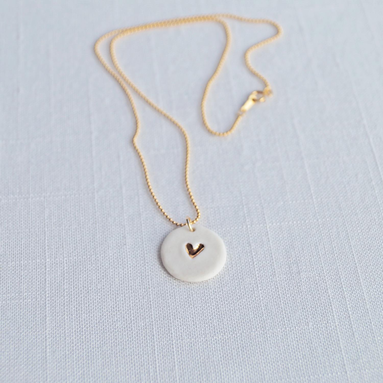 Love drop, love-drop, white porcelain, charm necklace, rondelle necklace, gold filled, bead chain, ball chain, VanillaKiln, 1