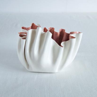 RUFFLED No8, white porcelain bowl, artisan bowl, artistic bowl, freeform bowl, statement bowl, shelf piece, focal point, soft