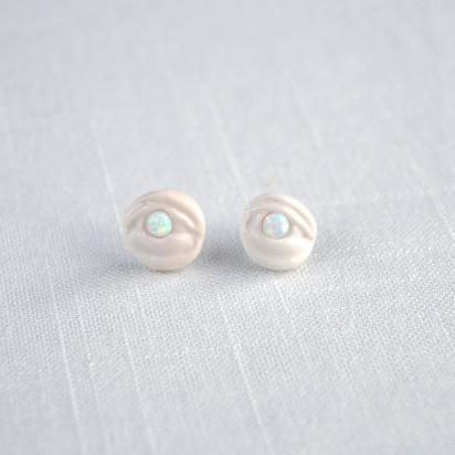 Mystic eye earrings, porcelain, opals, 925 sterling silver, stud earrings, VanillaKiln, sculpted eye earrings, porcelain eye 