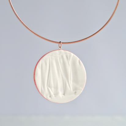 RUCHED circle necklace, circular, porcelain necklace, fashion jewellery, 11th anniversary, 18th anniversary, pink glaze, rose