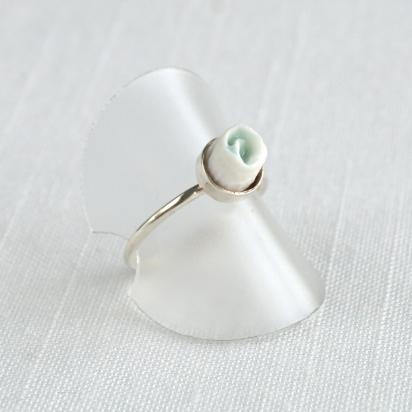 Linen, white porcelain, adjustable ring, celadon blue, 925 sterling silver, 12th anniversary, 8th anniversary, wedding annive