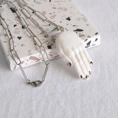 HAND necklace, porcelain, platinum, stainless steel paperclip chain