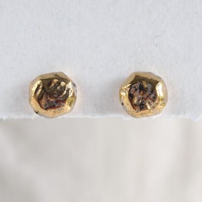 Gold NUGGET stud earrings, white porcelain paper clay, gold pins