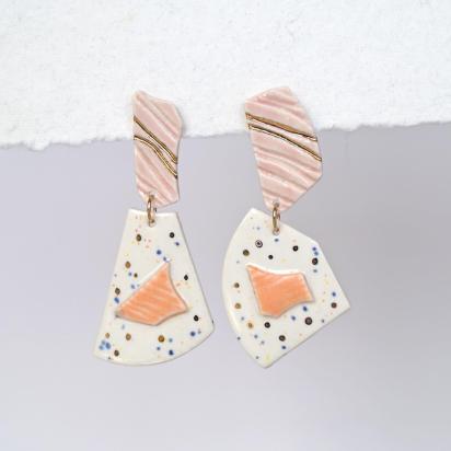 No6, TERRAZZO, mis-matched earrings, porcelain, gold, fun earrings, designer earrings, statement earrings, are terrazzo inspi
