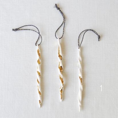 Christmas tree TWISTS, white porcelain, gold lustre, Christmas, tree decorations set, dark grey, speckled gold, grey cord, ha