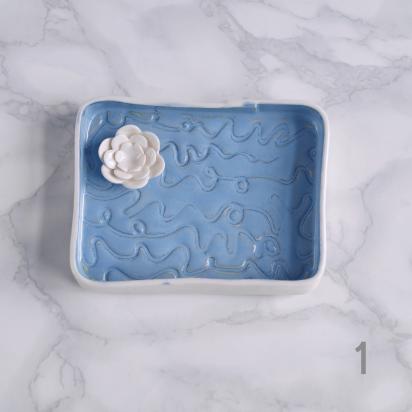 Water lily soap dish, lily pond, rectangular soap dish, jewellery dish, bathroom accessory, bathroom storage, counter top soap dish, bathroom ceramics, ceramic soap dish, porcelain soap dish, blue white porcelain, white porcelain soap dish, blue ceramic s