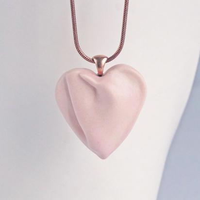 DRAPED heart necklace, medium pink porcelain, choose rose gold chain