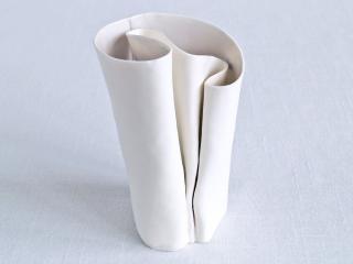 UNFOLDING Vase, sculpture vase, freeform porcelain vase, white, blue, pink, watercolor glazes, Vanillakiln, art vase, artisti