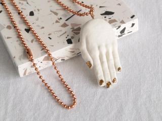 Sculpted hand necklace, porcelain hand necklace, gold lustre, copper chain, 7th anniversary, Vanillakiln, copper necklace, la