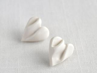 DRAPED heart earrings, white porcelain, 925 sterling silver, gold plated steel or rose gold vermeil