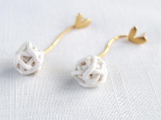 ETERNAL love earrings, gold earrings, dangle earrings, porcelain ball earrings, white porcelain earrings, gold heart earrin
