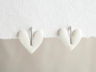 Modern heart earrings, white hearts, porcelain hearts, contemporary heart earrings, bride earrings, 18th wedding anniversary,