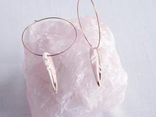 Porcelain earrings, pink feather earrings, gold lustre, sterling silver, vermeil, 14kt, rose gold filled, VanillaKiln, feathe